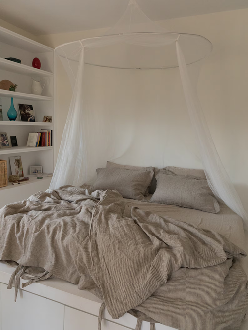Linen Duvet Cover- Washed Linen Duvet Cover-Linen duvet cover in natural color with black stripes-Linen bedding--Available in any size.
