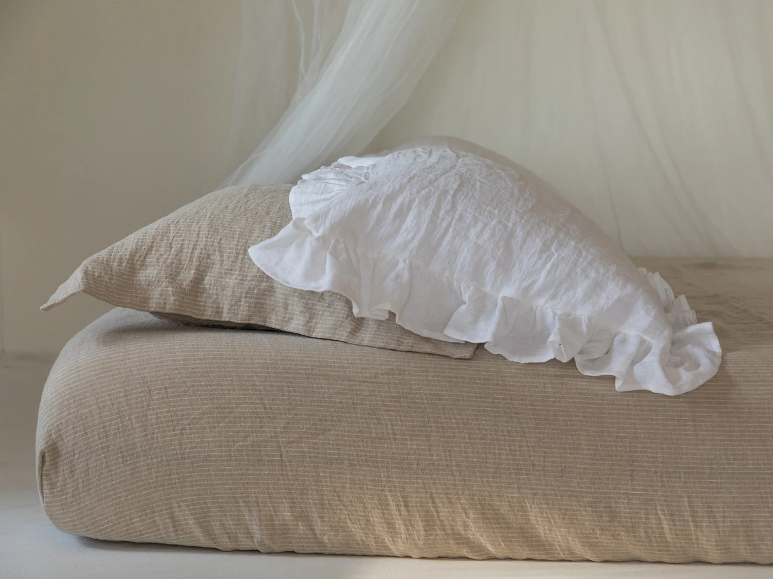 Linen Sheet-Linen bed sheets in Natural color with White stripes-Linen bedding- Linen fitted bed sheet-Linen Flat Bed Sheet