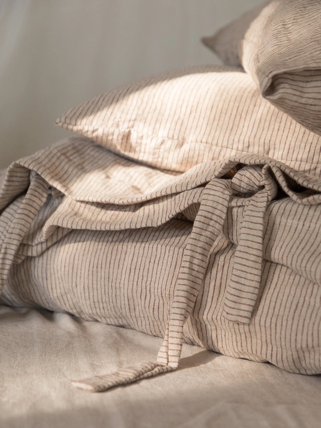 Linen Duvet Cover- Washed Linen Duvet Cover-Linen duvet cover in natural color with bordo stripes-Linen bedding--Available in any size.