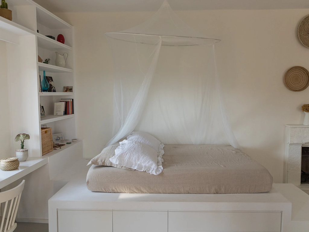 Linen Sheet-Linen bed sheets in Natural color with White stripes-Linen bedding- Linen fitted bed sheet-Linen Flat Bed Sheet