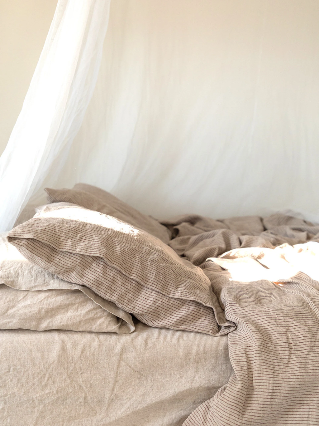 Linen Duvet Cover- Washed Linen Duvet Cover-Linen duvet cover in natural color with bordo stripes-Linen bedding--Available in any size.